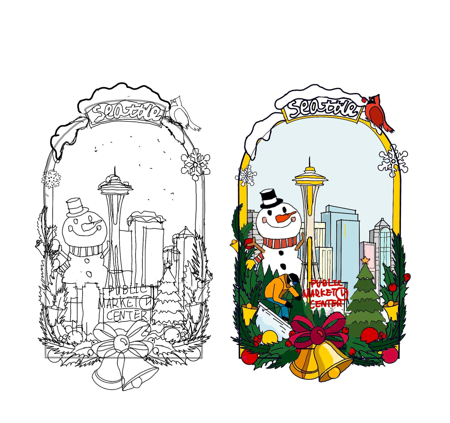 Seattle Winter Christmas Refrigerator Magnet