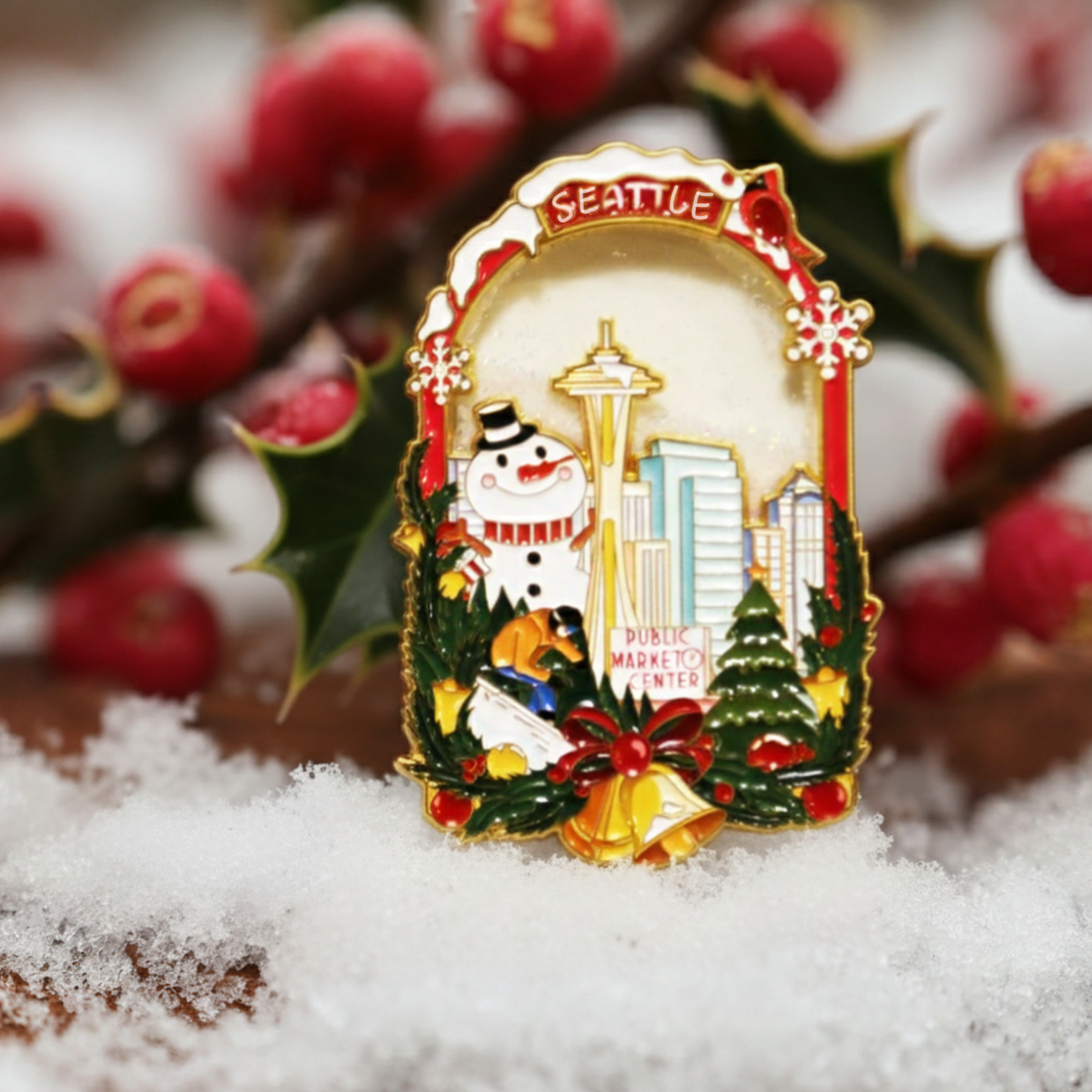 Seattle Winter Christmas Refrigerator Magnet